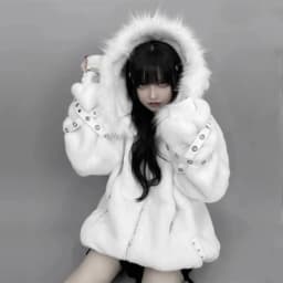 Kawaii Vintage Gothic Lolita Coat Women Harajuku Y2k Bear Ears Hooded Loose Plush Jacket Ropa Mujer Girls Sweet Warm Outwear