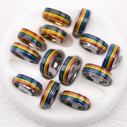 30pcs Wholesale 6 Row Color Enamel Waterproof Men Ring Rainbow Stripe Stainless Steel Ring For Women Colorful Band Ring Lovers G