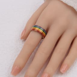 30pcs Wholesale 6 Row Color Enamel Waterproof Men Ring Rainbow Stripe Stainless Steel Ring For Women Colorful Band Ring Lovers G