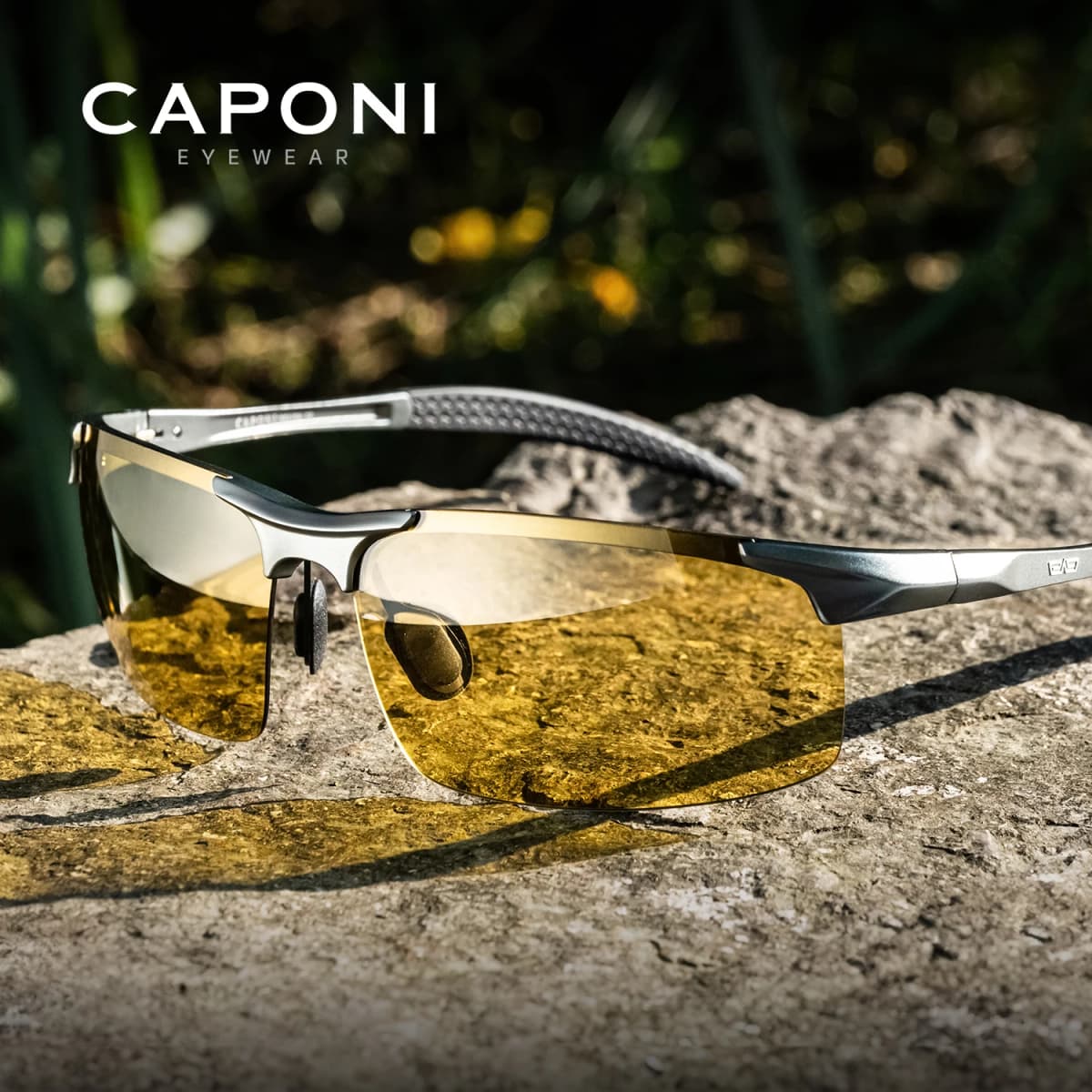 CAPONI Photochromic Sunglasses Men Original Design Sports Yellow Sun Glasses Fashion Driving Night Vision Eyewear UV400 BSYS3218