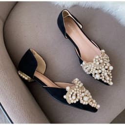 New Crown Pearl Flats Women Wedding Shoes Pointed Toe Female Dress Moccasins Low Pearl Heel Ladies Fashion Luxury Style 43