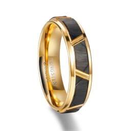 Tigrade 6mm/8mm Mens Tungsten Rings Groove Beveled Edge Pattern Brushed Black Gold Color Wedding Bands Engagement Ring