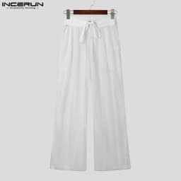 INCERUN See Through Pants Men Hansome Stripes Splicing Trousers Casual Loose Solid Color Bottoms Elegant Leisure Party Pants