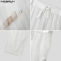 INCERUN See Through Pants Men Hansome Stripes Splicing Trousers Casual Loose Solid Color Bottoms Elegant Leisure Party Pants