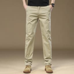 97% Cotton Cargo Style Casual Pants Men's Splicing Straight Fashion Elastic Business Trousers Spring Autumn Male Clothes Pants