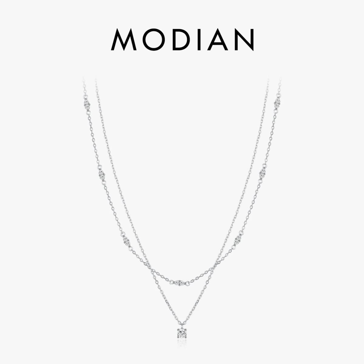 MODIAN Moissanite D Color Double Layer Pendant Necklace 925 Sterling Silver Round Stylish Choker Necklace For Women Jewelry