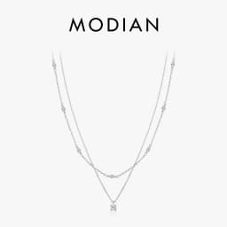 MODIAN Moissanite D Color Double Layer Pendant Necklace 925 Sterling Silver Round Stylish Choker Necklace For Women Jewelry