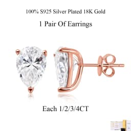 COSYA 1/2/3/4CT Pear Cut Moissanite Ring/Earrings For Women 100% S925 Silver Waterdrop Solitaire Wedding Band Fine Jewelry Gift