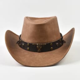 New 100% Leather Men Women Western Cowboy Hat Wide Brim Godfather Hats Gentleman Church Sombrero Hombre Jazz Cap