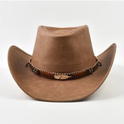 New 100% Leather Men Women Western Cowboy Hat Wide Brim Godfather Hats Gentleman Church Sombrero Hombre Jazz Cap