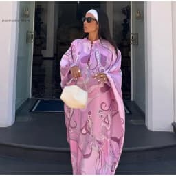 Summer Beach Vacation Outfit Robe Oversized Women's Print Kaftan Maxi Dress with Pattern Loose Fit Full Sleeve Long Dresses