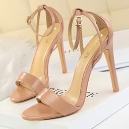 Women Black-White Concise Leather 11cm High Heels Sandals Lady Adjustable Ankle Buckle Shoes Female Fashion Party Dress Shoes