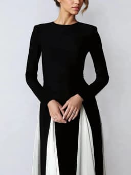 Wmstar 2025 New Women Fashionable Elegant Dress Tight A Line Large Skirt Hem Long Sleeve Round Neck Dress Color Blocking