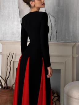 Wmstar 2025 New Women Fashionable Elegant Dress Tight A Line Large Skirt Hem Long Sleeve Round Neck Dress Color Blocking