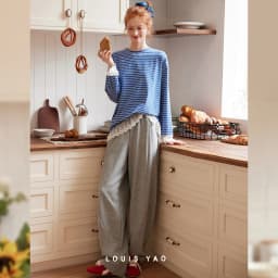 LOUIS YAO Contrast Colors Women's T-Shirts 2025 Autumn Striped Lace Long Sleeve Tees Slightly Stretchy Round Neck Casual Tops