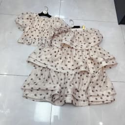 TWOTWINSTYLE French Style Print Two Piece Sets For Women Round Neck Short Sleeve Top High Waist Skirt Cute Set Female KSE532834