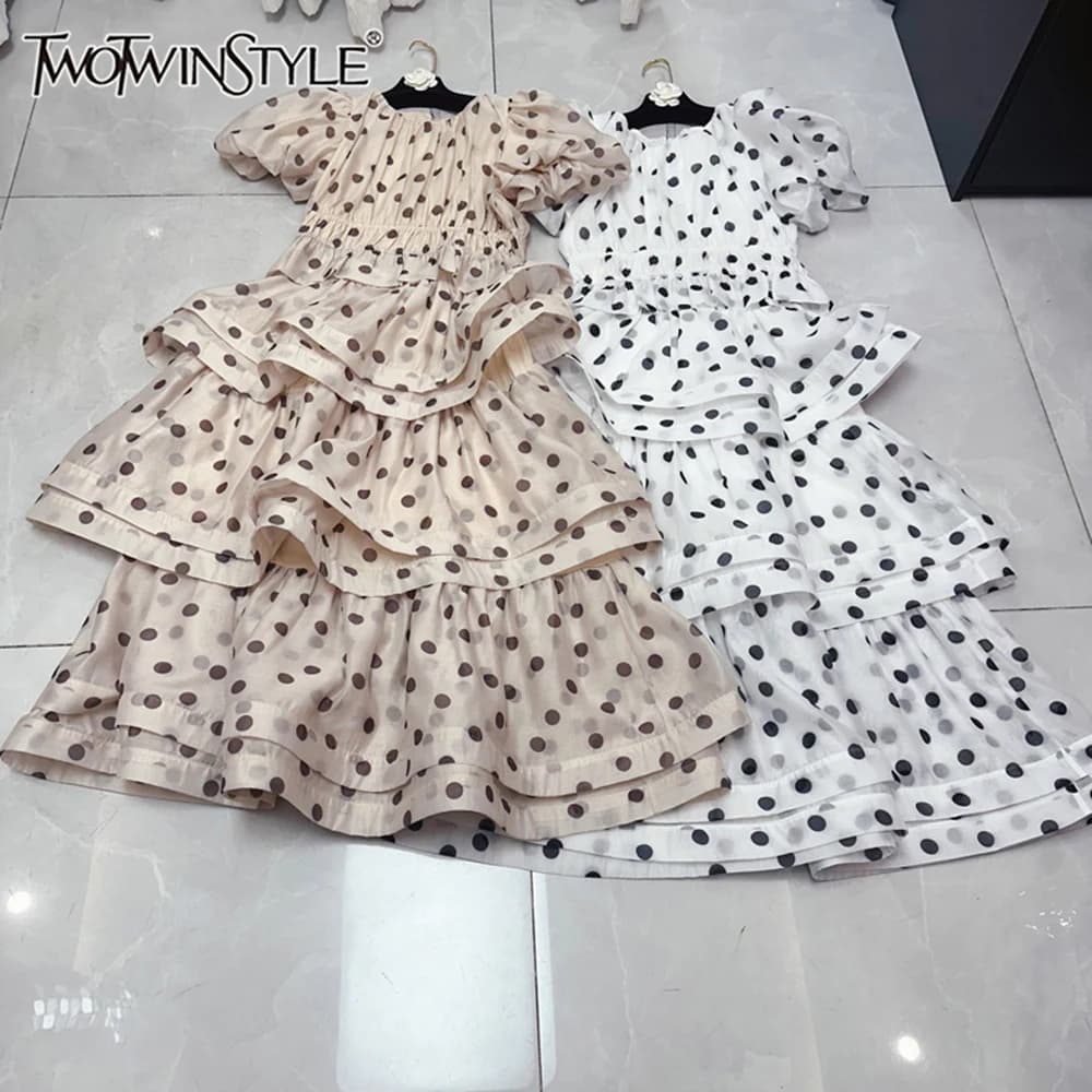 TWOTWINSTYLE French Style Print Two Piece Sets For Women Round Neck Short Sleeve Top High Waist Skirt Cute Set Female KSE532834