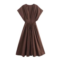 HH Summer Woman Lace Pleated Single-Breasted Design Midi Dress Women V-Neck Short Sleeve Chic Dress Elegant Slim Beach Dress