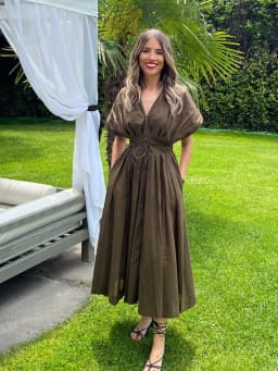 HH Summer Woman Lace Pleated Single-Breasted Design Midi Dress Women V-Neck Short Sleeve Chic Dress Elegant Slim Beach Dress