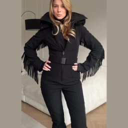 Thicken One-piece Ski Suit Women Faux Fur Hooded Tassels Coat High Waist Belt Jumpsuit 2025 Winter Windproof Waterproof Skiwears