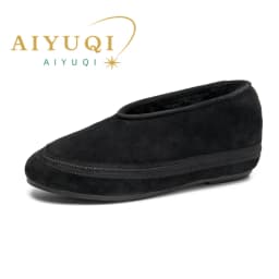 AIYUQI Winter Flat Shoes Women 2025 New Fur Lining Warm Women Snow Shoes Genuine Leather Comfortable Female Winter Ballet Shoes
