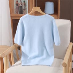 Women's Short Sleeved 100% Pure Mink Cashmere Knitted Sweater Autumn Winter New V-Neck T-Shirt Top Casual Solid Color Base Shirt