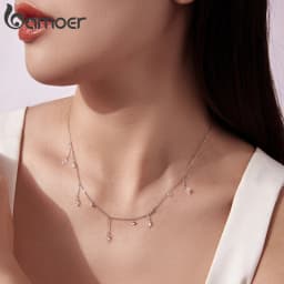 Bamoer 925 Sterling Silver Dainty Necklaces for Women Cubic Zirconia Choker Pendant Simple CZ Necklace Trendy Jewelry Gifts