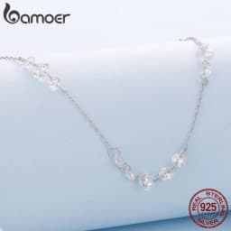 Bamoer 925 Sterling Silver Dainty Necklaces for Women Cubic Zirconia Choker Pendant Simple CZ Necklace Trendy Jewelry Gifts