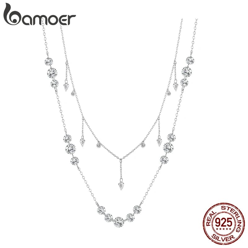 Bamoer 925 Sterling Silver Dainty Necklaces for Women Cubic Zirconia Choker Pendant Simple CZ Necklace Trendy Jewelry Gifts