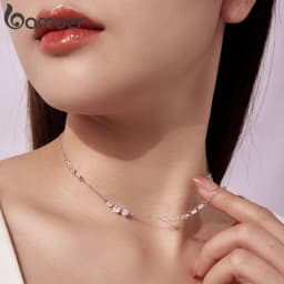Bamoer 925 Sterling Silver Dainty Necklaces for Women Cubic Zirconia Choker Pendant Simple CZ Necklace Trendy Jewelry Gifts