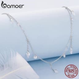 Bamoer 925 Sterling Silver Dainty Necklaces for Women Cubic Zirconia Choker Pendant Simple CZ Necklace Trendy Jewelry Gifts