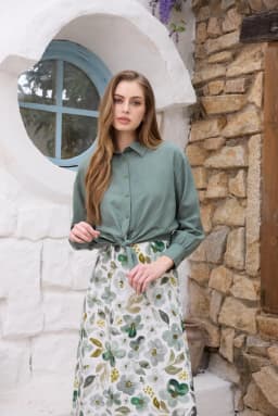 AS SS26 linen shirt + print dress collection high quality print linen and knitting cardigan woman outfit