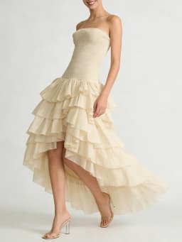 TWOTWINSTYLE Solid Irrgular Elegant Dresses for Women Strapless Sleeveless High Waist Slimming Split Long Dress Female Fashion