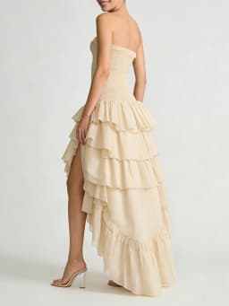 TWOTWINSTYLE Solid Irrgular Elegant Dresses for Women Strapless Sleeveless High Waist Slimming Split Long Dress Female Fashion