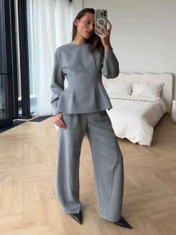 BJTZ 2026 Spring Autumn Women Solid Crew Neck Long Sleeve Top Wide Leg Pants 2 Piece Set Casual Tracksuit Outfits