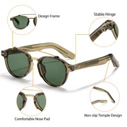 CATERSIDE New RetroPilot Men's Round Sunglasses Classic Double Bridge Design Sun Glasses Women's Outdoor Travel Glasses UV400