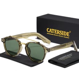 CATERSIDE New RetroPilot Men's Round Sunglasses Classic Double Bridge Design Sun Glasses Women's Outdoor Travel Glasses UV400