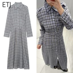 ETJ 2026 Spring Women's New Collection - Elegant and Simple Shoulder Emblem Decorated Checkered Shirt-style Long Dress