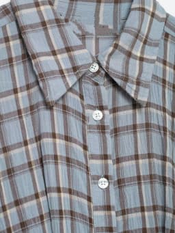 ETJ 2026 Spring Women's New Collection - Elegant and Simple Shoulder Emblem Decorated Checkered Shirt-style Long Dress