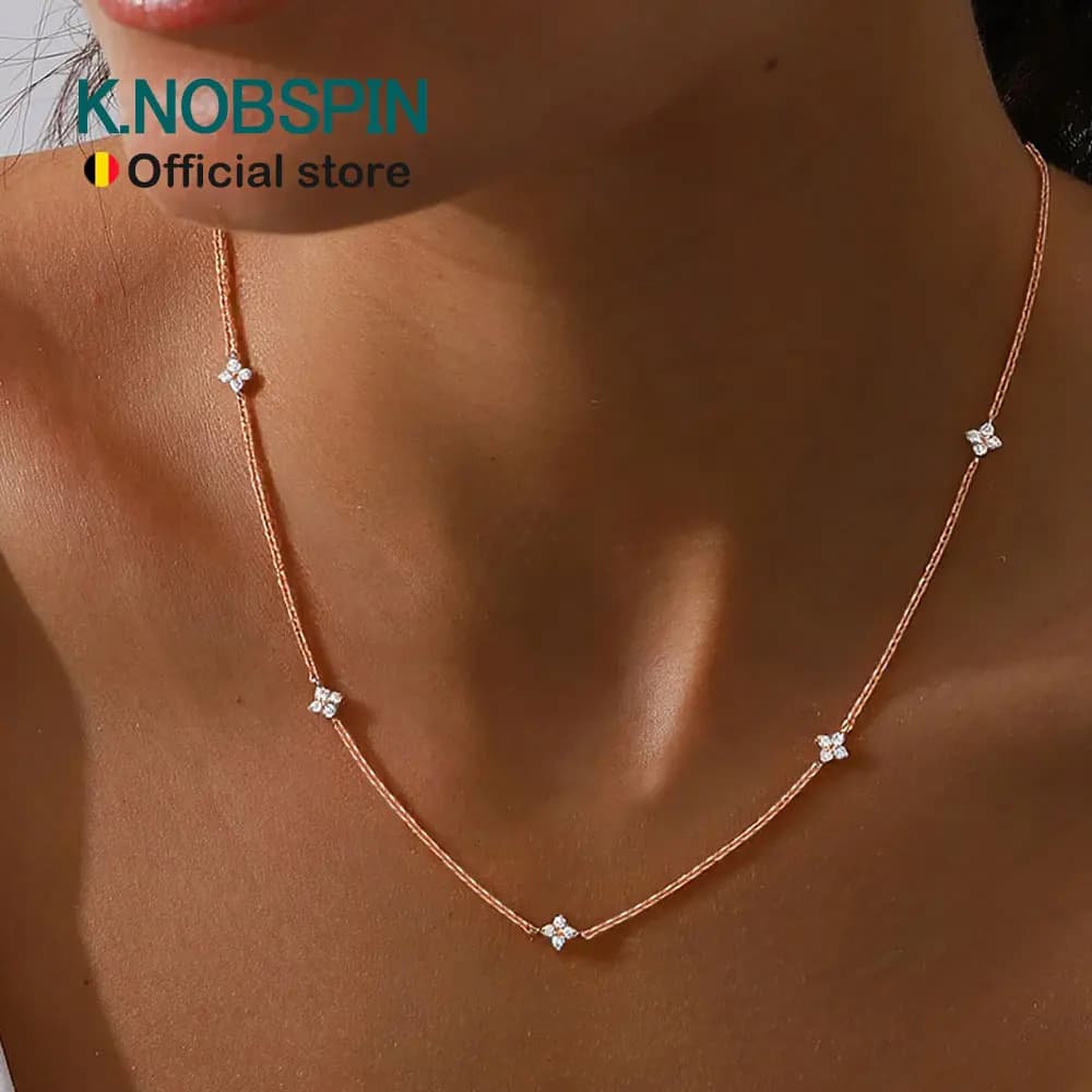 KNOBSPIN Four-Leaf Clover Moissanite Necklaces for Women 2mm D VVS1 GRA Certified Lab Moissanite s925 Sterling Silver Necklace