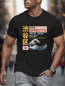 New Summer Men's Japan Tokyo Letter 3D Print T-Shirts Short Sleeves Tee Shirt Oversized Fashion Tops Casual Tees Men's Clothing