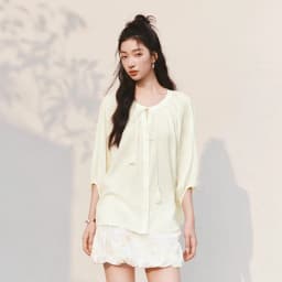 Semir Women Shirt 7/8 Lantern Sleeve Tassel Oversized Texture Shirt 2026 Summer Artistic Style