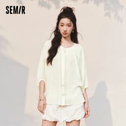 Semir Women Shirt 7/8 Lantern Sleeve Tassel Oversized Texture Shirt 2026 Summer Artistic Style