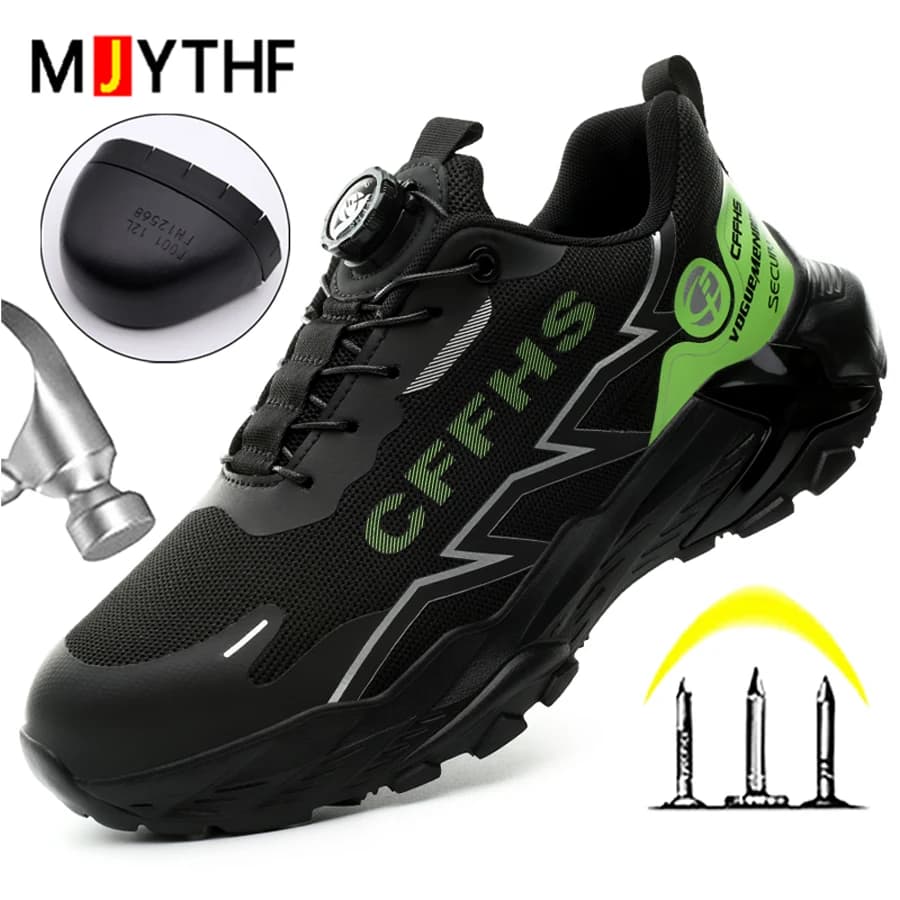 Rotating Button Security Shoes Men Boots Work Sneakers Steel Toe Shoes Puncture-Proof Work Shoes Safety Boots Protection Shoes