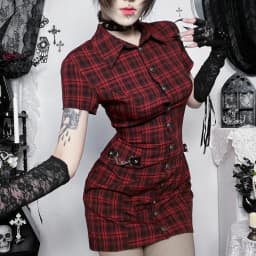 AltGoth Harajuku Vintage Red Plaid Dress Women Dark Gothic Streetwear Y2k E-girl Emo Alternative Grunge High Waist Bodycon Dress