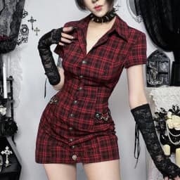 AltGoth Harajuku Vintage Red Plaid Dress Women Dark Gothic Streetwear Y2k E-girl Emo Alternative Grunge High Waist Bodycon Dress