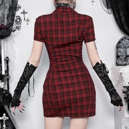 AltGoth Harajuku Vintage Red Plaid Dress Women Dark Gothic Streetwear Y2k E-girl Emo Alternative Grunge High Waist Bodycon Dress