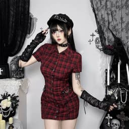 AltGoth Harajuku Vintage Red Plaid Dress Women Dark Gothic Streetwear Y2k E-girl Emo Alternative Grunge High Waist Bodycon Dress