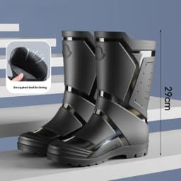 Trendy and Fashionable Men's Black and Red Medium and High Rain Boots Outdoor Extra Large Size Black Anti-fouling Water Boots