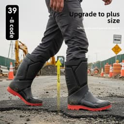 Trendy and Fashionable Men's Black and Red Medium and High Rain Boots Outdoor Extra Large Size Black Anti-fouling Water Boots